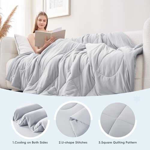 SameBed Cooling Comforter Twin/Twin XL Size, Summer Blanket for Hot Sleepers, Lightweight Comforter for Night Sweats, Double-Sided Breathable Cooling Beddings (Light Grey, 68"*80")
