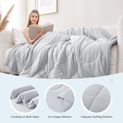 SameBed Cooling Comforter Twin/Twin XL Size, Summer Blanket for Hot Sleepers, Lightweight Comforter for Night Sweats, Double-Sided Breathable Cooling Beddings (Light Grey, 68"*80")