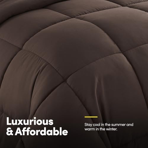 Sweet Home Collection 5 Piece Comforter Set Bag Solid Color All Season Soft Down Alternative Blanket & Luxurious Microfiber Bed Sheets, Brown, Twin XL