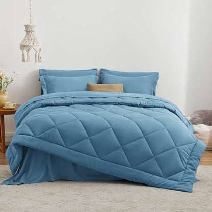 Love's cabin Twin XL Comforter Set Misty Blue, 5 Pieces Twin XL Bed in a Bag, All Season Bedding Sets with 1 Comforter, 1 Flat Sheet, 1 Fitted Sheet, 1 Pillowcase and 1 Pillow Sham