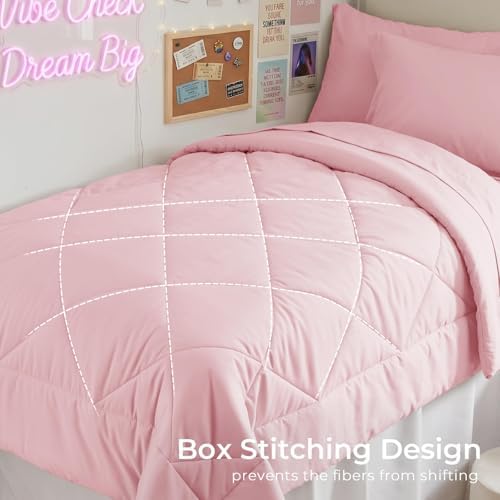 HEVUMYI 5-Piece Twin XL Comforter Set, Pink Bed in a Bag