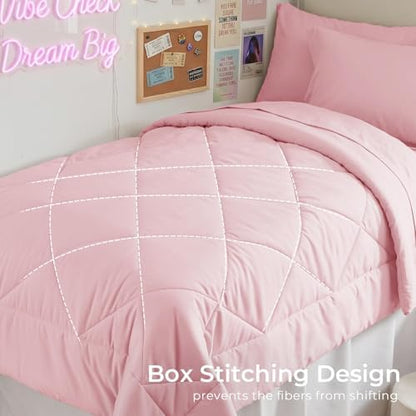 HEVUMYI 5-Piece Twin XL Comforter Set, Pink Bed in a Bag