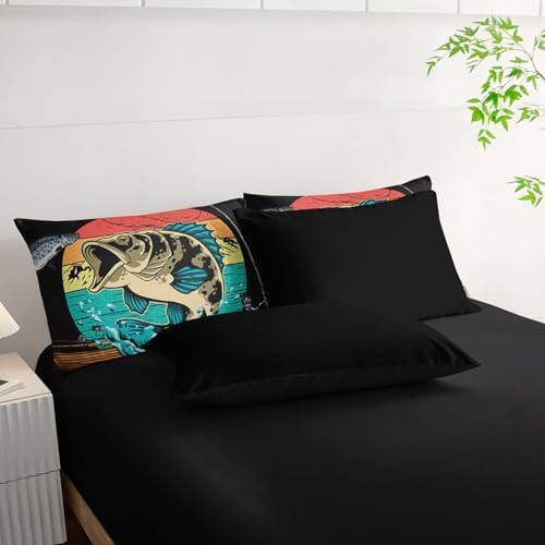 Nttopship Big Pike Fish Comforter Set Full Size 7 PCS,Bass Fishing Comforter Set for Boys Girls Children Fishing and Hunting Room Decor,Microfiber Lightweight All Season
