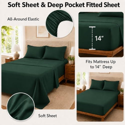 Twin XL Comforter Set Emerald Green, 5 Pieces Bed in a Bag