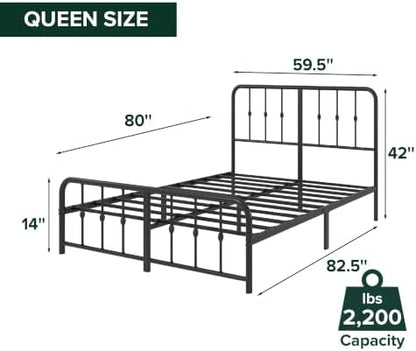 Zinus Leonardo Metal Platform Bed Frame, Victorian Spindle Headboard, Queen