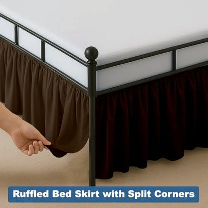 Ruffled Bed Skirt Split Corners with Platform, Tailored Fit Hotel Quality Wrinkle Free Ultra-Soft Microfiber Dust Ruffle, Upto 24 Inch Drop, Full, Chocolate