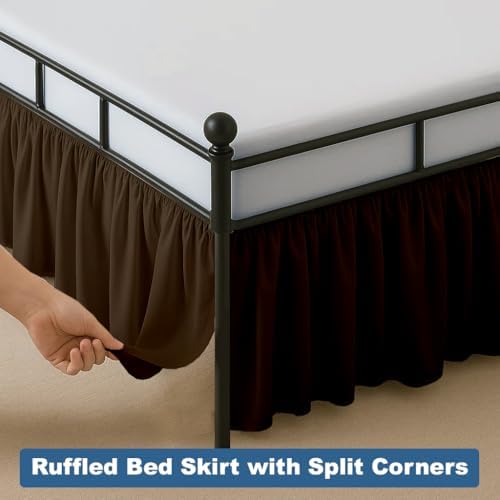 Ruffled Bed Skirt Split Corners with Platform, Tailored Fit Hotel Quality Wrinkle Free Ultra-Soft Microfiber Dust Ruffle, Upto 14 Inch Drop, Queen, Chocolate