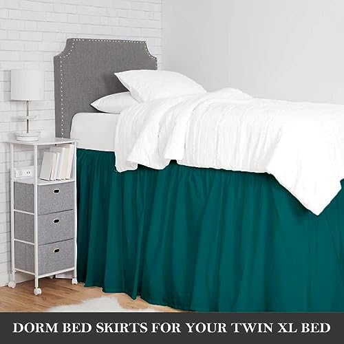 Full XL 36" Inch Drop Long Dorm Bed Skirt, Ruffled Pattern College Dorm Room Bed Skirts, Split Corner, Easy Care, No Wrinkle Microfiber Bed Skirt