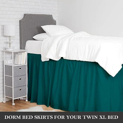 Full XL 34" Inch Drop Long Dorm Bed Skirt, Ruffled Pattern College Dorm Room Bed Skirts, Split Corner, Easy Care, No Wrinkle Microfiber Bed Skirt