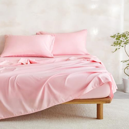 Wake In Cloud - Floral Comforter Set with Sheets, Cute Vintage Flower Cottagecore Aesthetic for Women Teen Girls, 7 Pieces Bed in a Bag, Pink, Queen Size