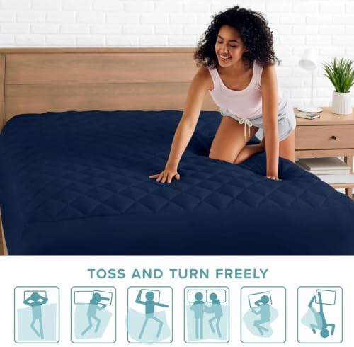 Bare Home Quilted Fitted Mattress Pad (Twin XL, Dark Blue)