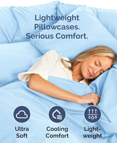 King Standard Pillow Cases Set of 10 - Soft Pillowcase Covers - Light Blue