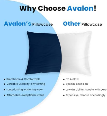 Avalon Bedding Pillow Cases Standard Size Navy Blue Pillow Cases Set of 4 Cotton Blend 200 TC Soft & Breathable Perfect for Home & Hospital, Hotel Quality Queen Pillow Protectors 30x20 Inches
