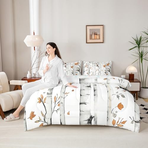 Erosebridal Cartoon Animals 7 Piece Comforter Set King Woodland Forest Bedding Set for Kids Child Boys Girls Fox Hedgehog Wildlife Sheet Set Rustic Cabin Lodge Quilt Botanical Branches Decor
