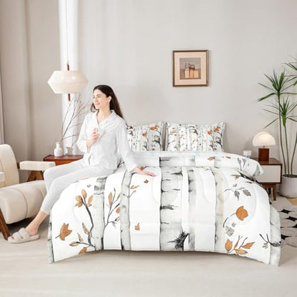 Erosebridal Cartoon Animals 7 Piece Comforter Set King Woodland Forest Bedding Set for Kids Child Boys Girls Fox Hedgehog Wildlife Sheet Set Rustic Cabin Lodge Quilt Botanical Branches Decor