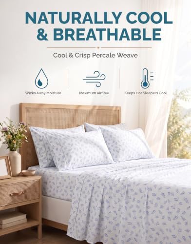 Casa Platino Split King Size Sheets – 100% Cotton Crisp Percale Weave Sheets Split King Size, Soft Cozy Feel with 4 Pillowcases, 15" Deep Pockets & Breathable Fabric for All Sleepers – Amethyst