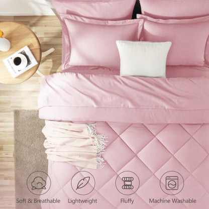 CozyLux Twin Comforter Set 68"x88" Pink - 5 Piece Bed in a Bag