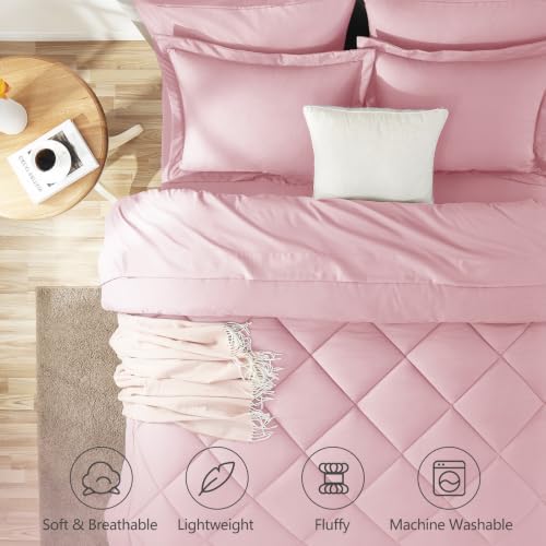 CozyLux King Comforter Set 102"x90" Pink - 7 Piece Bed in a Bag