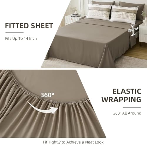 Comforter Set Queen Size 7 Piece Bed in a Bag Brown Striped Bedding Set