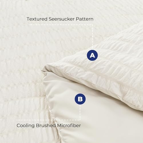 HYMOKEGE Ivory Twin XL Comforter Set Seersucker 5 Pieces, All Season Luxury Bed in a Bag for Bedroom, Bedding Set with Comforter, Sheets, Pillowcase & Sham