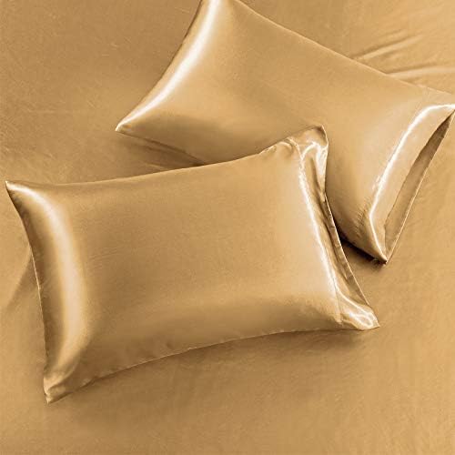 SiinvdaBZX 4Pcs Satin Sheet Set King Size 15-Inch Deep Pocket, Gold