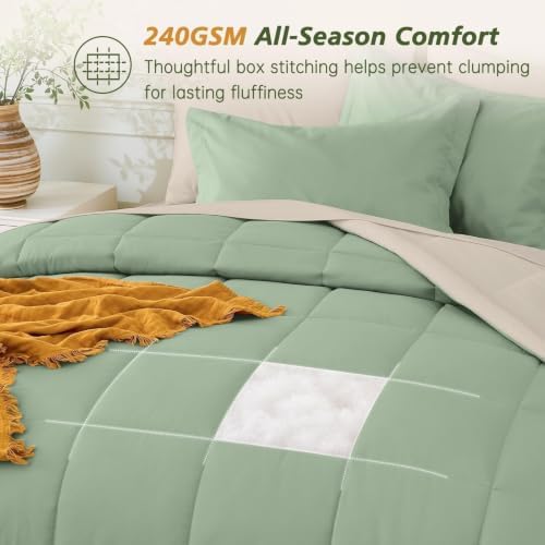Queen Comforter Set with Sheets - 7 Pieces Bed in a Bag Green Bedding Sets