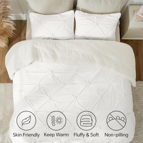 BEDELITE Fluffy Sherpa King Comforter Set,Pintuck-White