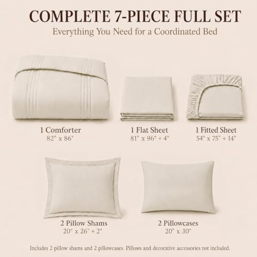 CozyLux Full Size Comforter Sets Beige- 7 Pieces Bed in a Bag