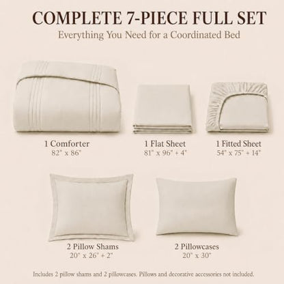 CozyLux Full Size Comforter Sets Beige- 7 Pieces Bed in a Bag
