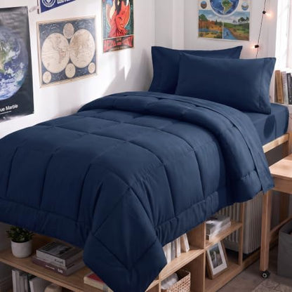 CozyLux Twin Comforter Set Navy Blue - 5 Pieces Bed in a Bag