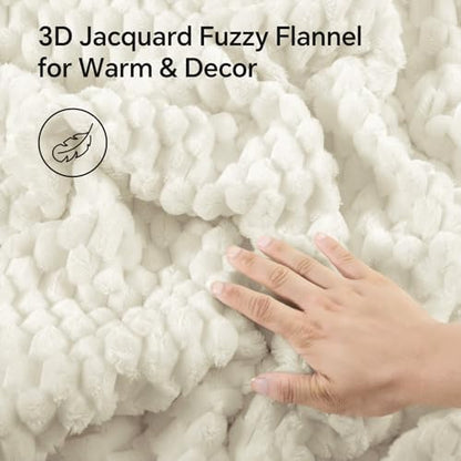 BEDELITE Fluffy King Comforter Set, White Ivory Fleece Bed Set 3 Pieces