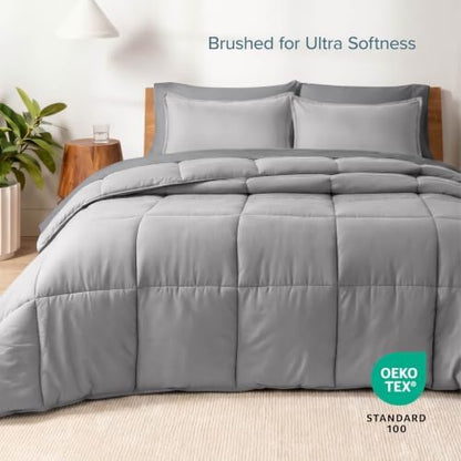 Bare Home Bed-in-A-Bag 7 Piece Set (Full, Light Grey/Grey)
