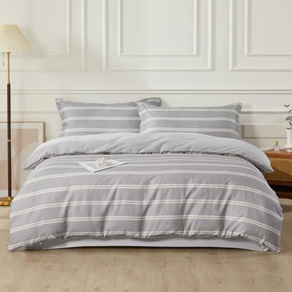 SAPHREAS Boy Gray Stripes Duvet Cover Set King Size 3pcs Dark Grey Streak Bedding Comforter Cover Set 1 Duvet Cover 2 Pillow Sham
