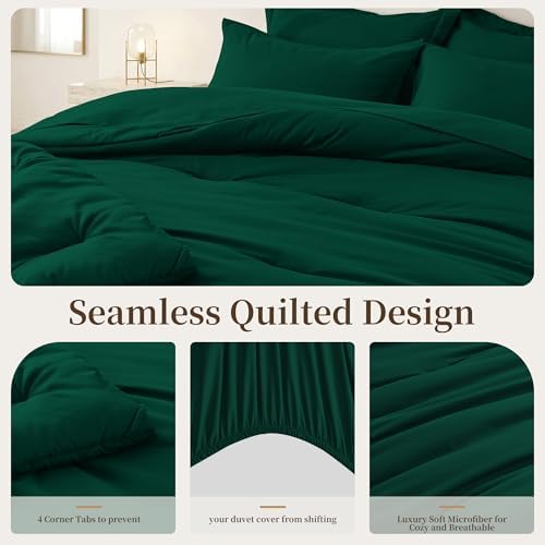 King Comforter Set 7 Piece with Lightweight Comforter, Dark Green