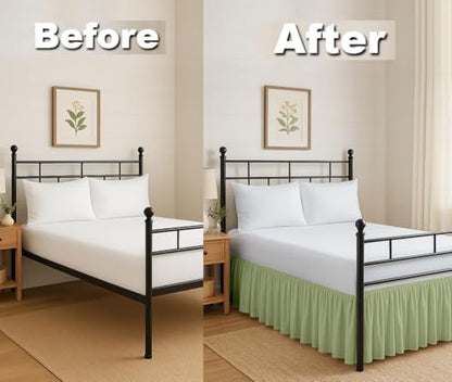 Ruffled Bed Skirt Split Corners with Platform, Tailored Fit Hotel Quality Wrinkle Free Ultra-Soft Microfiber Dust Ruffle, Upto 28 Inch Drop, Twin XL, Sage