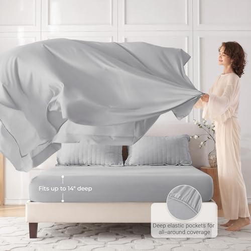 MUXHOMO 7 Pieces Oversized King Comforter Set, Seersucker Bed in a Bag Oversized King Size, All Season Luxury Bedding Set with Comforter, Flat Sheet, Fitted Sheet, Pillowcases & Shams, Light Grey