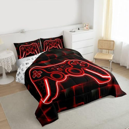 Feelyou Kids Gamer Comforter Set Twin Size Red Black Bedding Set Boys Teens