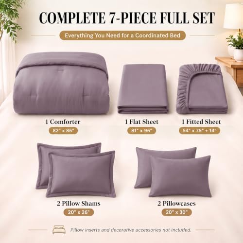 CozyLux Full Size Comforter Set Dusty Purple, 7 Pieces Bed in a Bag
