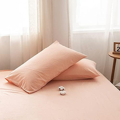 FACE TWO FACE Bedding Duvet Cover Set 3 Pieces 100% Washed Cotton Duvet Cover Linen Like Textured Breathable Durable Soft Comfy (California King, Pink)