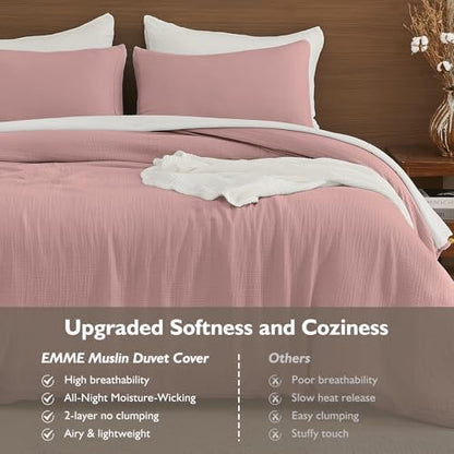 EMME Muslin Cotton Duvet Cover Set Linen Like Pink King