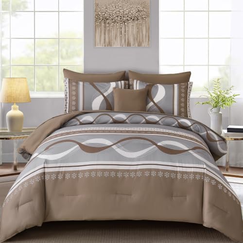 Anibedding Striped Comforter Set King Size,8 Pieces Patchwork Bed in a Bag