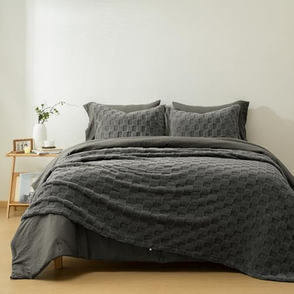 HIG 4pc 2-in-1 Queen Comforter Set with Detachable Fluffy Blanket, Dark Gray