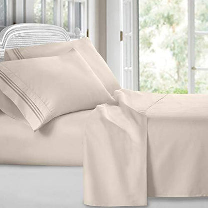 Clara Clark Bed Sheets, Premier 1800 Series 4 Piece Bed Sheet Set, Deep Pocket, Wrinkle, Fade, Stain Resistant, Luxury Soft Bedding Sheets & Pillowcases, Split King, Beige Cream