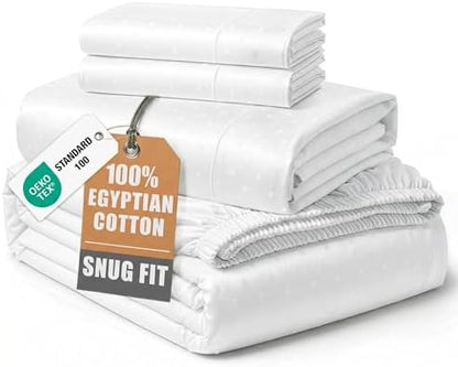 LANE LINEN Queen Size Sheets Deep Pocket Sateen Weave - White Swiss Dot