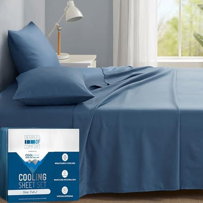 Coolmax® Cooling Sheets for Hot Sleepers, Full Size, Teal Blue