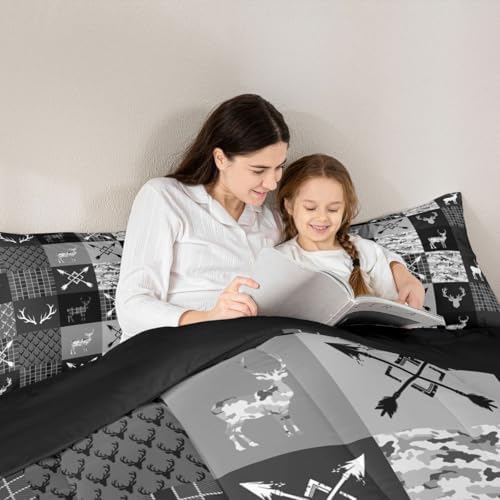 Feelyou Camo Deer Antlers Comforter Set Full for Kids Boys Girls Bedding