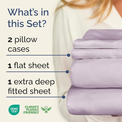 Extra Deep King Sheet Set - 4 Piece Breathable & Cooling - Light Lavender