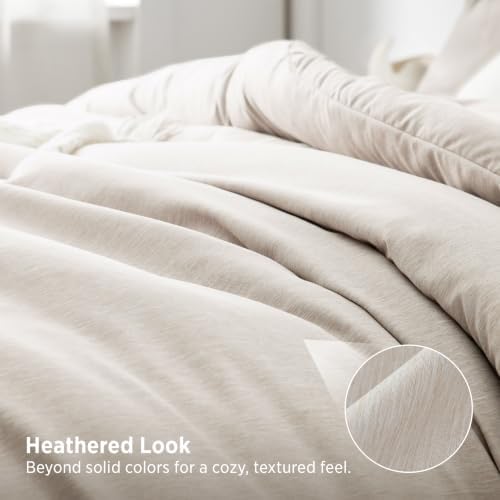Bedsure Full Size Comforter Set, Soft Beige Cationic Dyed Bed Set 3 Pieces