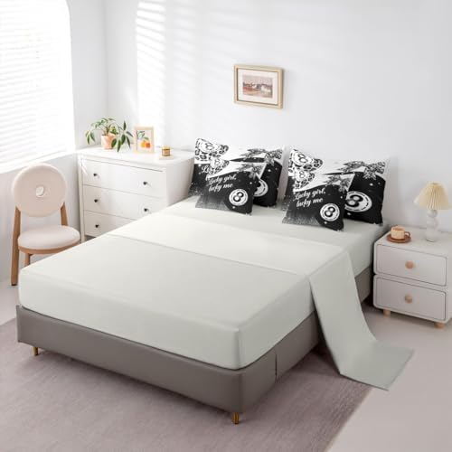 Erosebridal Black Grey Leopard 7 Piece Comforter Set King Size for Kids Boys Girls Fashion Y2K Lucky 8 Ball Bedding Set Cheetah Print Bow Bed in A Bag with Sheets Coquette Aesthetic Preppy Bed Set