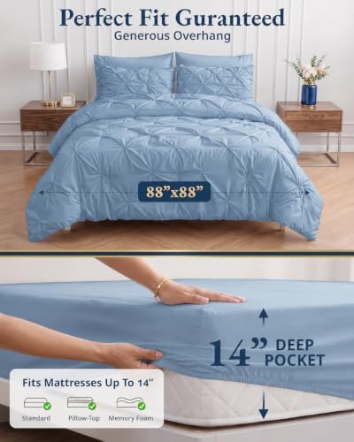LANE LINEN 5 Pc Twin Bed Comforter Set, All Season Soft & Cozy -French Blue